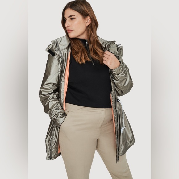 Noize 1X Lyra Plus Mid Length Raincoat XL Gunmetal Metallic Silver Coral Lining - Picture 2 of 12
